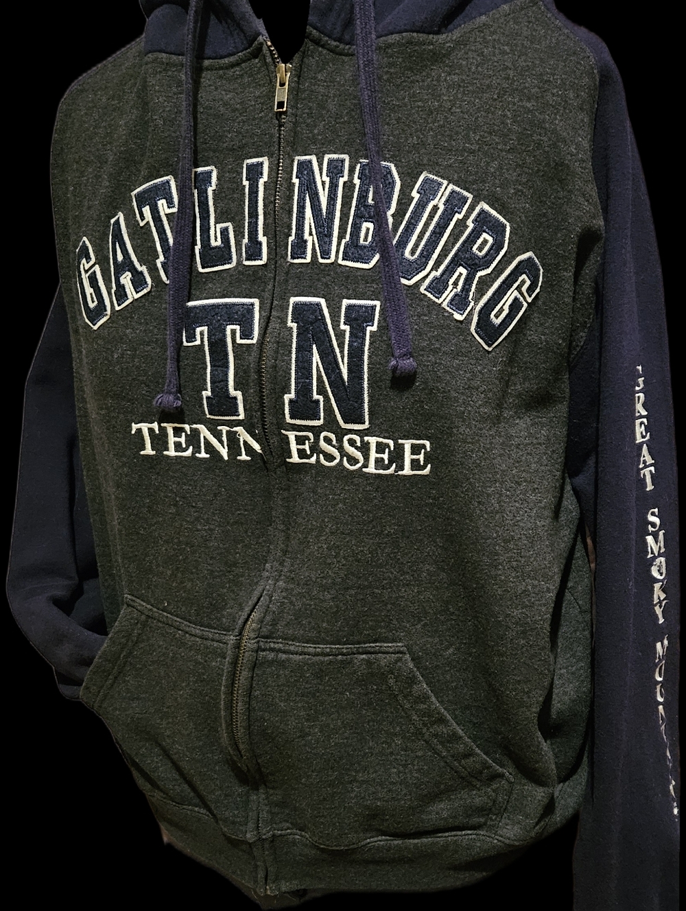 Gatlinburg Tennessee Men’s Dark Gray & Navy Blue Full Zip Hoodie